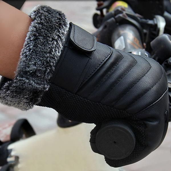 Fingerlose Handschuhe 1 Paar Männer Synthenic PU Golves Winter Warme Fünf Finger Handgelenk Schnitt Wolle Verdicken Berührt Bildschirm Pelz Fäustlinge M8694