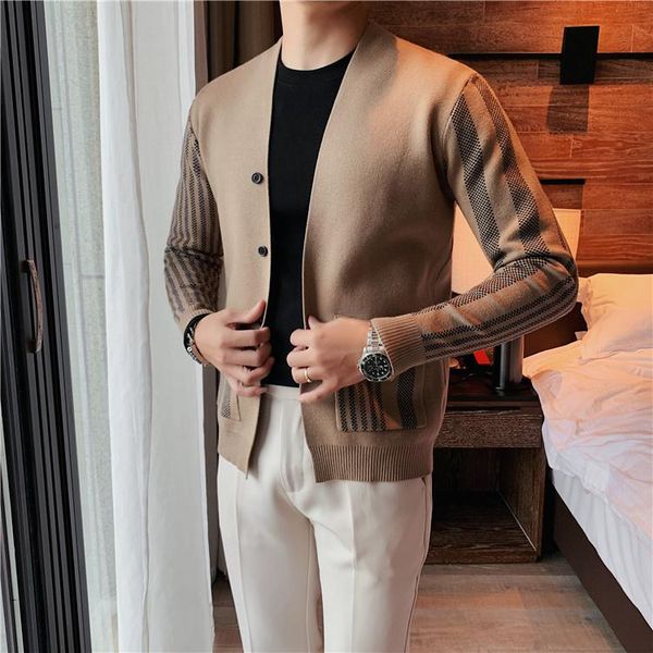 

men's sweaters black contrast pattern sweater autumn knitwear navidad hombre knitted fashion color block cardigan slim coat, White;black