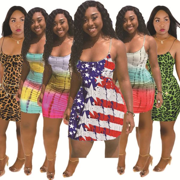 

plus size fashion dress summer striped national flag star print casual skirt jumpsuit miniskirt sleeveless one piece dresses g55em3n, White