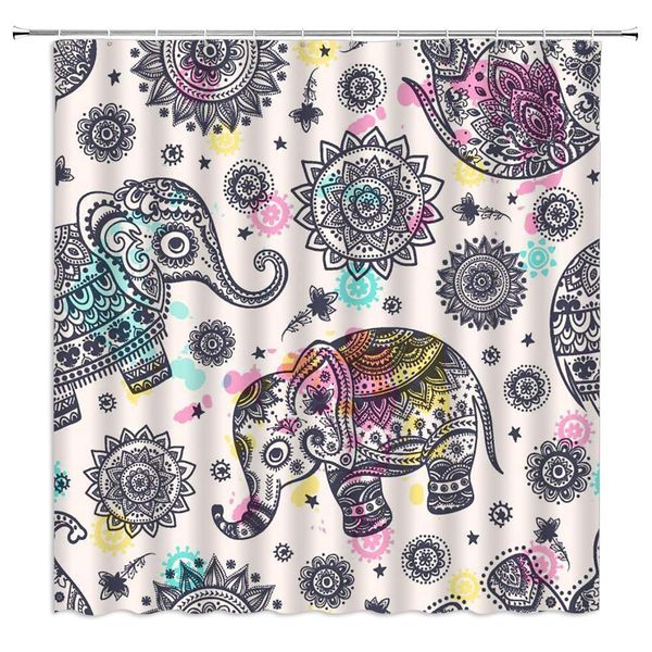 

sztnsm indian bohemian mandala shower curtain western colorful cartoon indian elephant mandala pattern,70x70 inch polyester