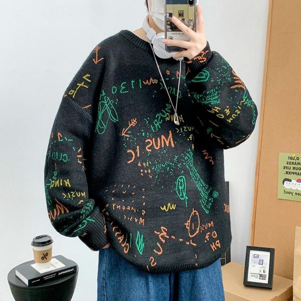 

men's sweaters men fashion clothing 2021 pullover mens knitted sweater character pattern casual streetwear autumn winter, White;black