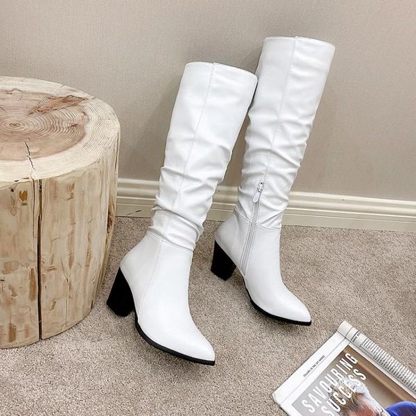 

boots women's winter black knee western cowboy thick heel pointed toe g-20-72