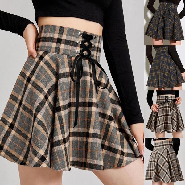 

skirts fashion women skirt preppy style plaid high waist chic student pleated harajuku uniforms ladies girls dance, Black