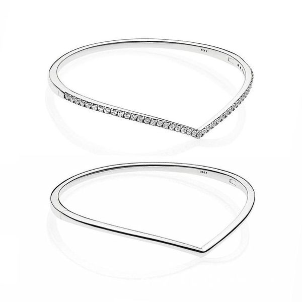 

original s925 sterling silver bangles smooth shining wish crystal bracelets bangle women diy beads charm jewelry gift, Black