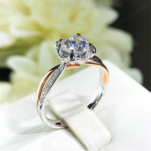 

wedding rings simple female round zircon open ring rose gold silver color for women classic hollow white crystal engagement, Slivery;golden