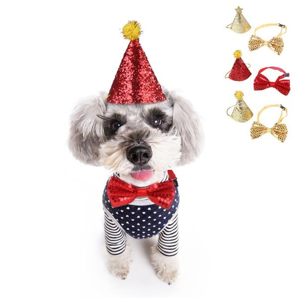 

dog apparel pet cat birthday party hat bow tie christmas dress up holiday set