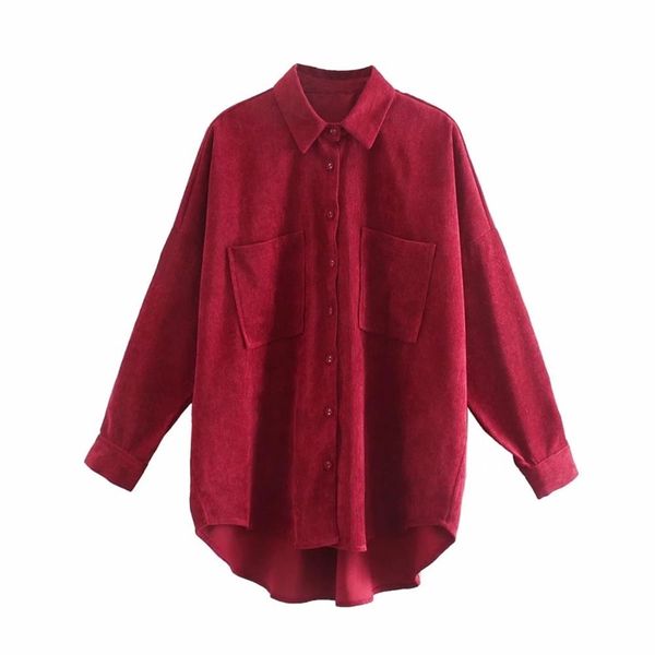 

nlzgmsj women fashion pockets oversized corduroy shirts vintage long sleeve asymmetric loose female blouses chic 210628, White