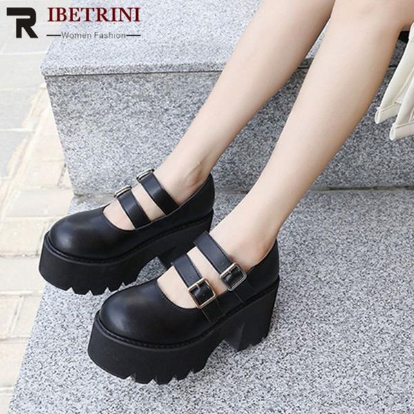

dress shoes ladies marry jane sweet pumps double buckle strap round toe fashion high heel woman 2021 arrival classic style on sale, Black