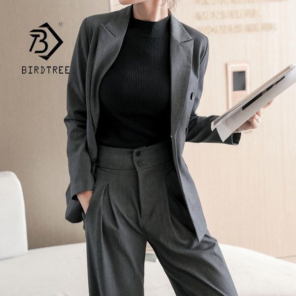 

women's two piece pants grey trousers suit korean stylish double-breasted office workwear wide leg set spring autumn s17102x, White