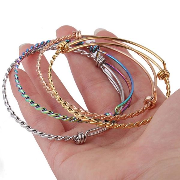 

alex stainless steel twist expandable bracelet bangles 55-65mm adjustable size silver gold wire bangle for diy jewelry making, Black