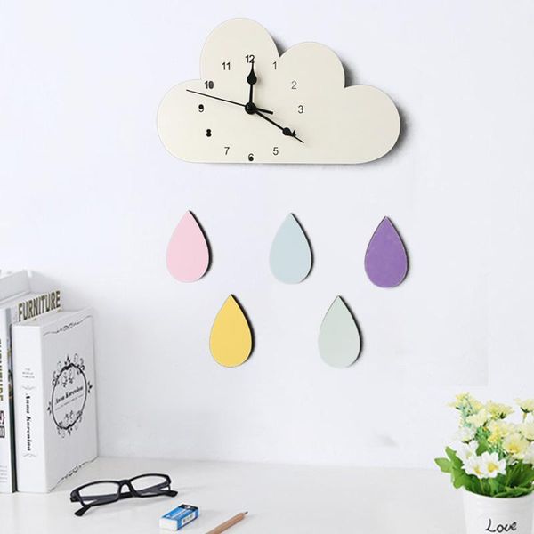 

wall clocks children kids room living clock cloud with raindrop cute mute home decoration