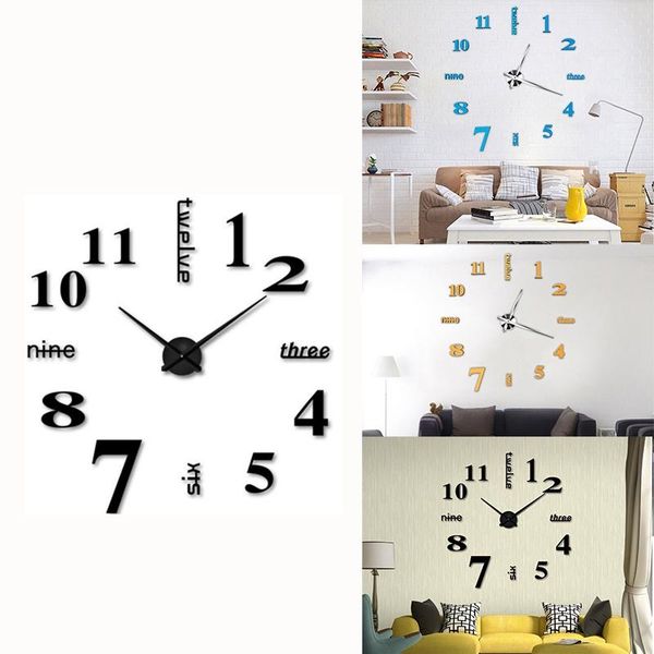 

wall clocks 3d diy clock modern design large acrylic home sticker room decor on the numbers