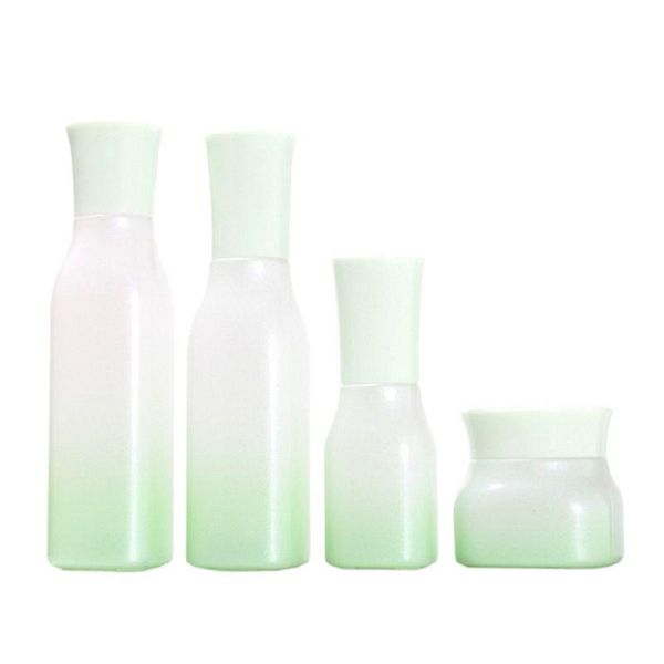

storage bottles & jars green glass spray bottle toner with plug square shape empty cosmetic packaging container emulsion press pump