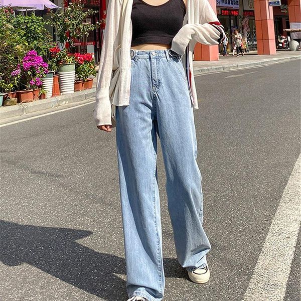 

yoga outfits 2021 fashion jeans woman's high waist clothes wide leg denim clothing blue streetwear retro quality harajuku straight pant, White;red