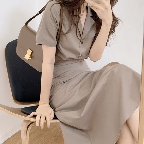 

dress women two short sleeve single breasted turn down collar and high waist a-line vintage long skirt piece due5 93ec, Black;gray