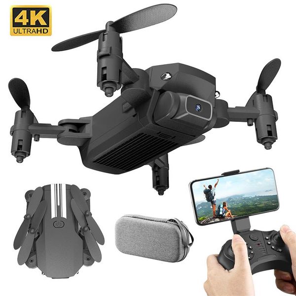

mini foldable quadcopter rc drone 4k hd dual camera wifi fpv air pressure altitude hold black and gray flying helicopter toys
