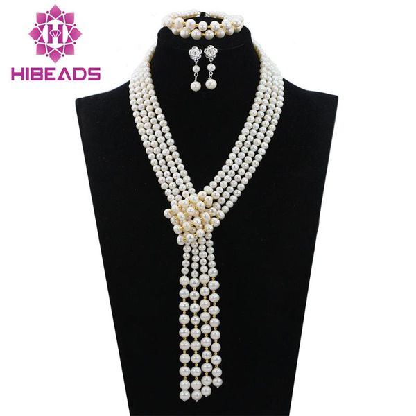 

earrings & necklace romantic wedding accessory jewerly set bridal white pearl beads african costume bracelet alj785, Silver