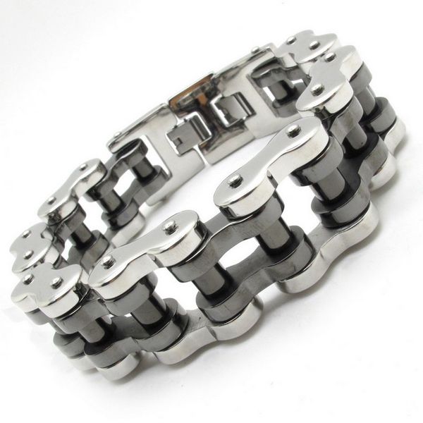 

fashion mens bracelets custom jewelry 22mm huge heavy men's silver & black motorcycle chain bracelet biker jewelry 316l stainless steel