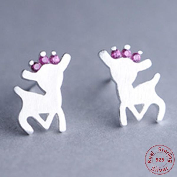 

stud 100% authentic 925 sterling silver animal collection elf deer small earrings for women fashion jewelry s925, Golden;silver