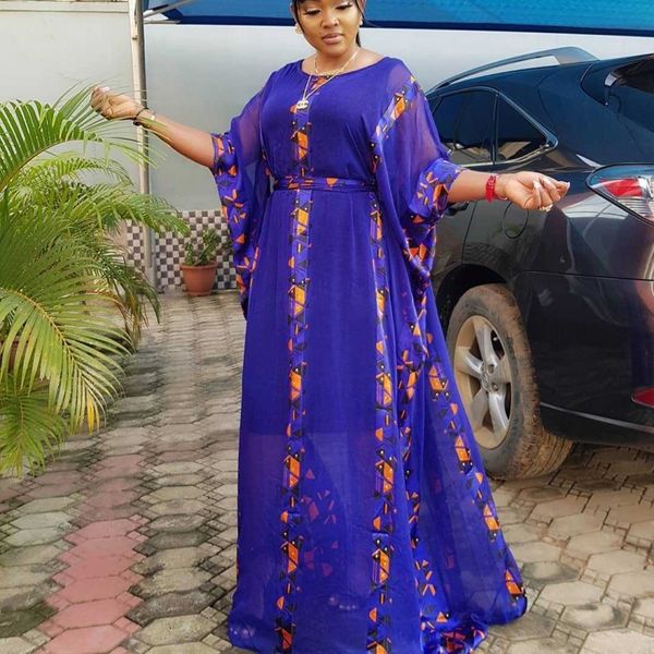 

dresses new style classic african women's dashiki fashion chiffon loose big bat sleeve belt digital print dress size, Black;gray