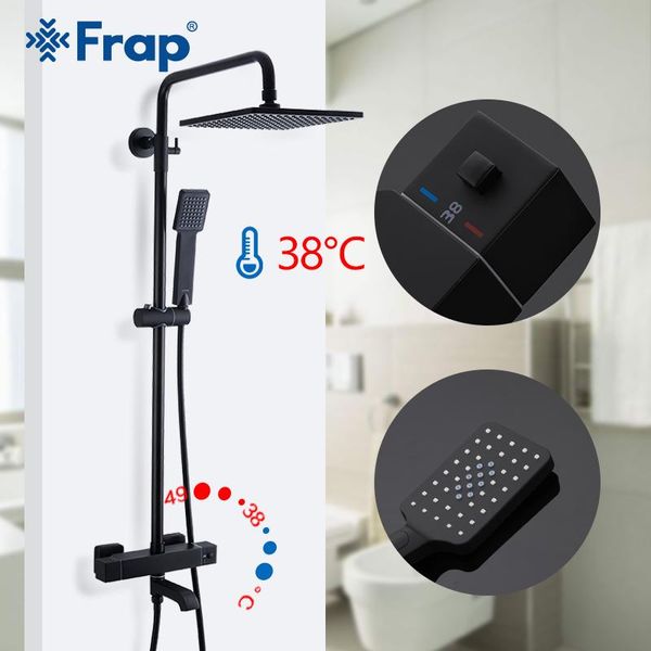 

frap thermostatic mixer shower system bathroom rain faucet set waterfall tap black panel thermostat sets