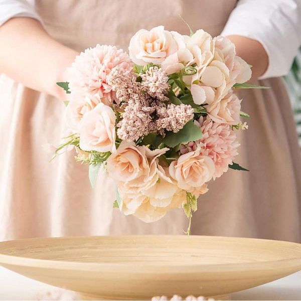 

bunch bridal bouquet wedding party home decor holding flowers artificial pink white champagne bridesmaid decorative & wreaths