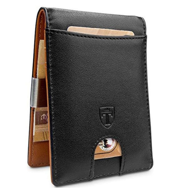 

the wallet genuine leather men's leather dollar wallet rfid card bag, Black