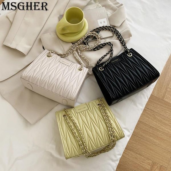 

evening bags solid color advanced rhomboid texture chain single shoulder bag versatile pleated handbag with large capacity tote