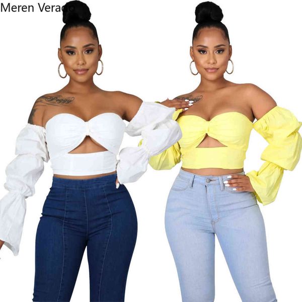 

meren verado spring summer fashion street young style women strapless backless bow shape tees 211116, White