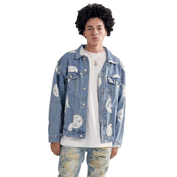 

men's jackets spring autumn mens denim jacket trendy fashion bomber thin ripped male cowboy printed jeans, Black;brown