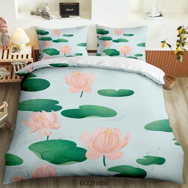 

bailipromise summer lotus ensemble de literie simple bedroom 3d print pillowcase girls soft duvet cover  king 2/3pcs bedding sets