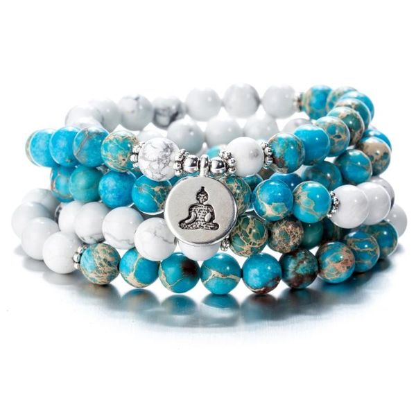 

howlite blue regalite stones buddha religious bracelets multi-layer lotus tree of life om meditation jewelry beaded, strands, Black