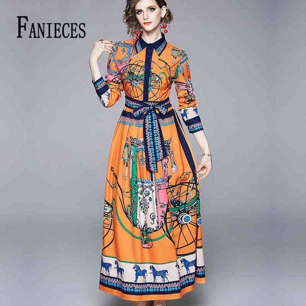 

robe femme fashion runway maxi dress women long sleeve elegant flower print vintage dresses vestidos de verano ropa mujer 210520, Black;gray