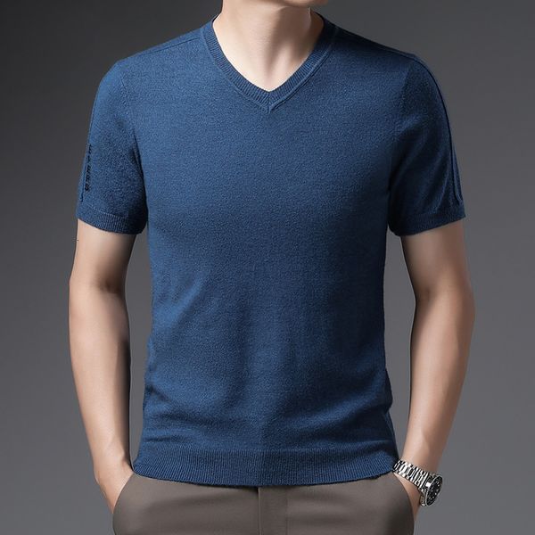 

2021 autumn men's fashion casual v-neck sweater short sleeve solid color comfortable youth top, White;black