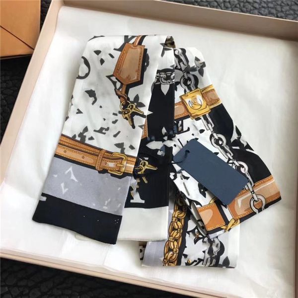 

2021classic silk handbag bag scarf headbands new women letter flower silk scraves grade silk bag scarf hair bands, Blue;gray
