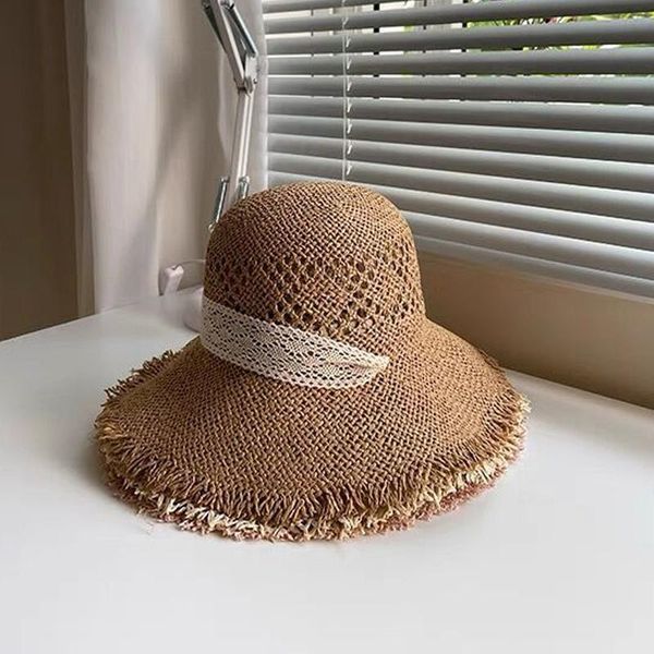 

wide brim hats cute girl straw hat sun kid big edge beach summer boatman ribbon round flatfedora, Blue;gray
