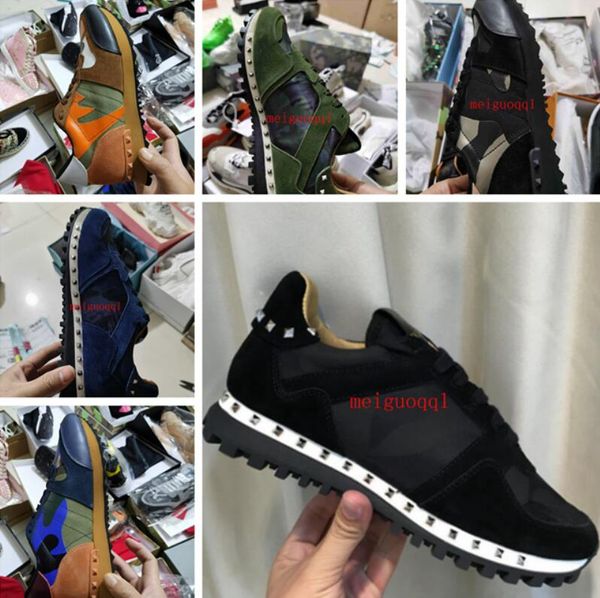 

[original box] luxury designer rock stud sneaker shoe women,men casual shoe's r ock runner trainer party wedding shoes 36-46, Black