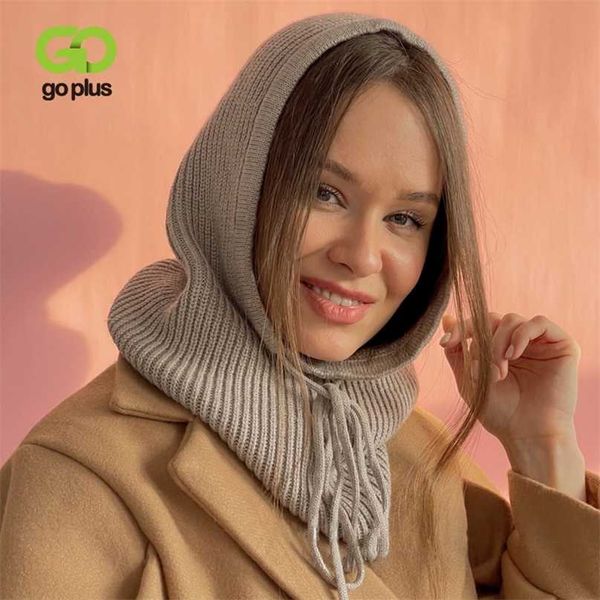 

goplus winter womans hats knitted cashmere hooded neck collar adjustable elastic cap gorros mujer invierno 211119, Blue;gray