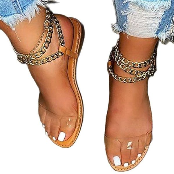 

sandals summer flat women transparent fashion gladiator ladies chain open toe outdoor sandalia feminina, Black