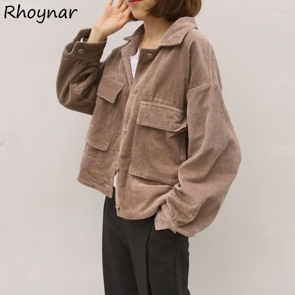 

women's jackets cropped women retro corduroy fashion ulzzang all-match autumn lady outwear casual daily cargo students coats cozy simpl, Black;brown