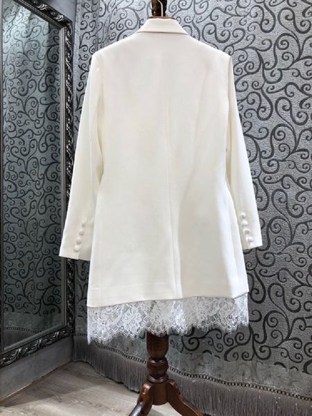 

suits blazer 2021 spring business women notched collar lace patchwork long sleeve white black outfits