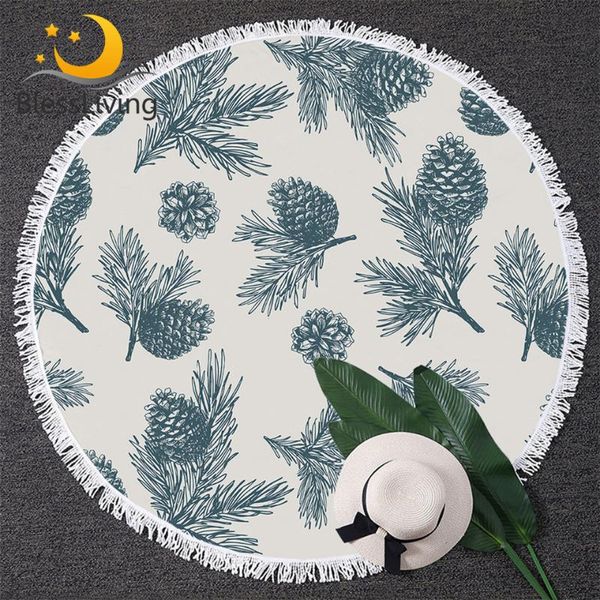 

towel blessliving pine cones large round beach for green natural tapestry pinecone mat leaf leaves toalla blanket 150cm