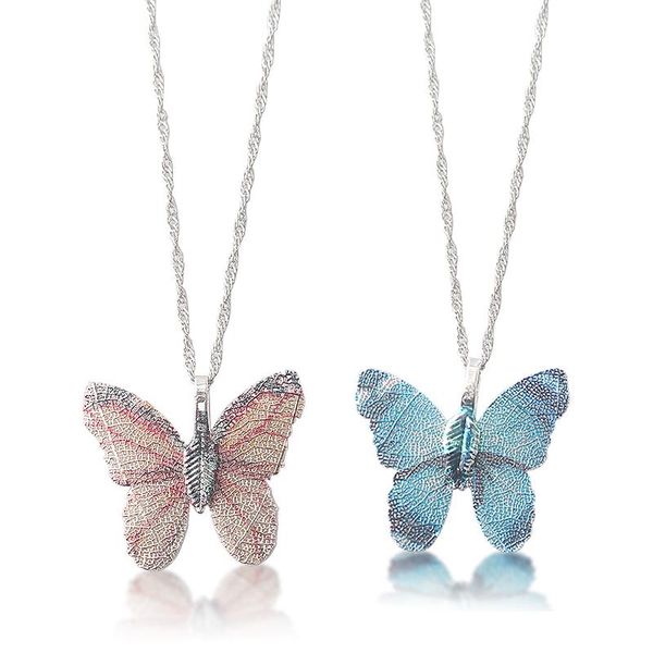 

pendant necklaces multicolor butterfly leaf specimen bohemian necklace clavicle chian for women choker jewelry gift, Silver
