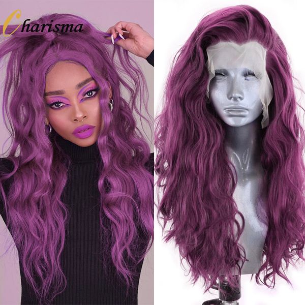 

costume accessories long water wave lace front wig purple color synthetic wig heat resistant fiber hair cosplay wigs for women grey wigs, Silver