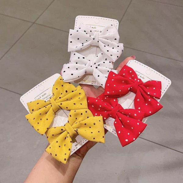 

hair accessories 2pcs girls cute polka dot print bow hairpins for kids children sweet headband clip barrettes fashion, Slivery;white