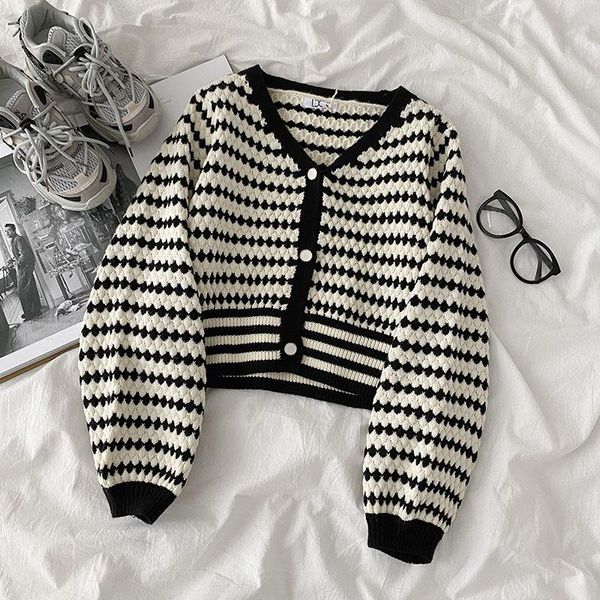 

women's knits & tees vintage striped women sweaters cardigans long sleeve v-neck knitted outerwear spring autumn loose sweater jackets, White