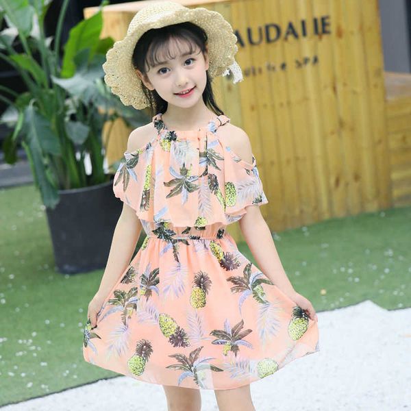 

2021 children's clothing new girls summer dress fashion chiffon suspenders girls princess dress party dresses for girls 12 year, Red;yellow