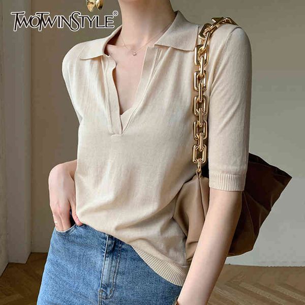 

casual loose knitting women sweater v neck short sleeve ruched sweaters for female fashion clothes summer 210524, White