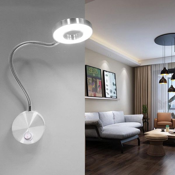 

wall lamp 5w ac 110v/220v led hoses flexible home el bedside reading light modern fashion book lights aluminum bulbs