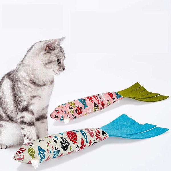 

fish shape cat interactive toy pet supplies kitten chewing durable canvas surface inside with catnip and sound paper toys
